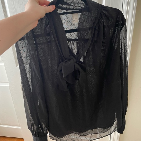 H&M Tops - Black Bow Polka Dot Blouse